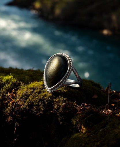 Anillo con Obsidiana Dorada en Plata