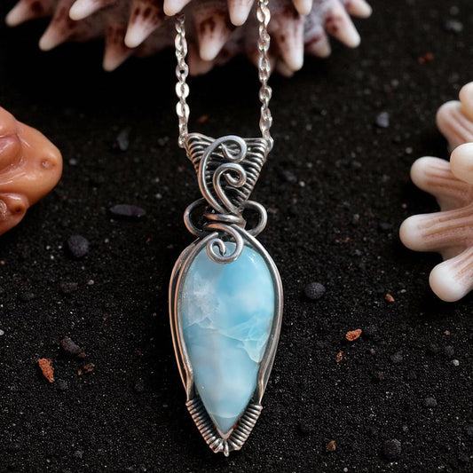 Collar con Larimar, Piedra Natural, Dije en Hilo de Plata 925