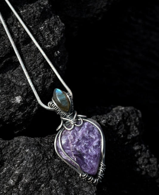 Collar con Charoita y Labradorita en Plata