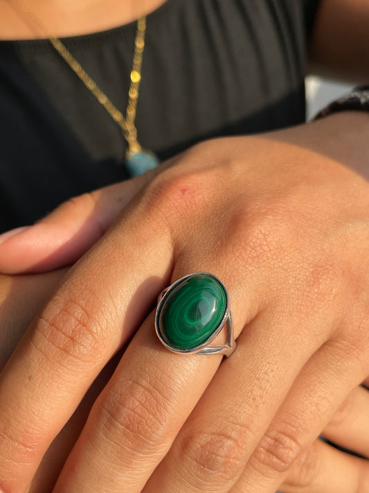 Anillo con Malaquita en plata