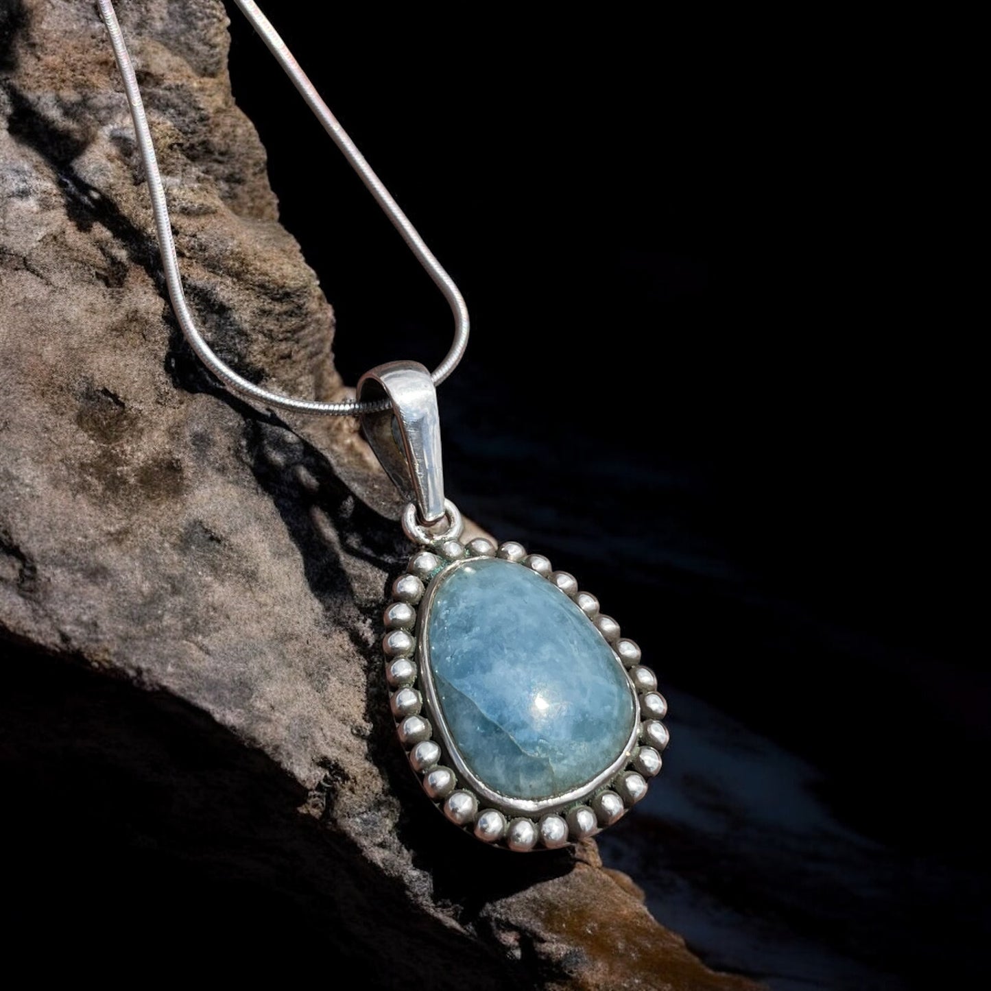 Dije de Aquamarina en Plata 925, Piedra Natural